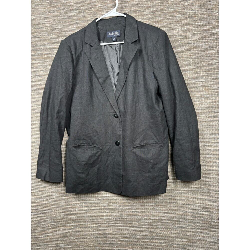 Chadwicks Of Boston Blazer Womens 16 Gray Linen Blend Two Button Jacket Lined